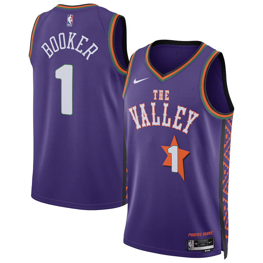Men Phoenix Suns 1 Devin Booker Nike Purple City Edition 2024-25 Swingman Player NBA Jersey